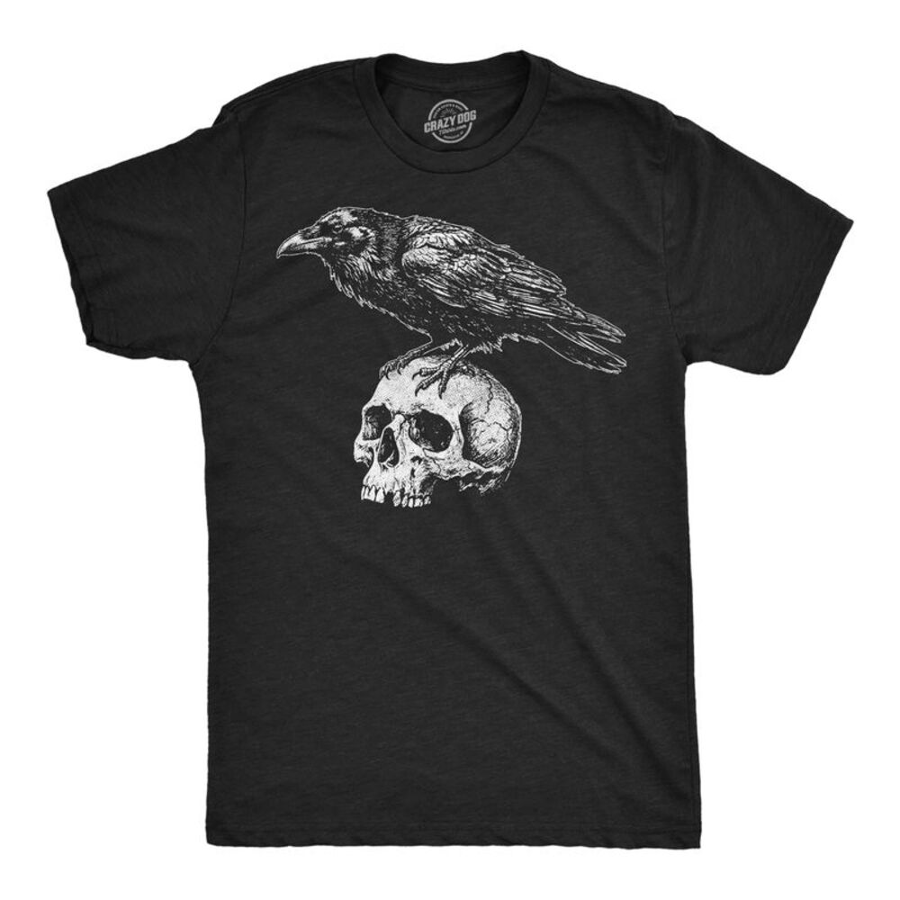 Mens Funny T Shirts Crow On Skull Awesome Graphic Tee For Men